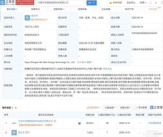 中信博投资成立新公司，经营范围含集成电路销售